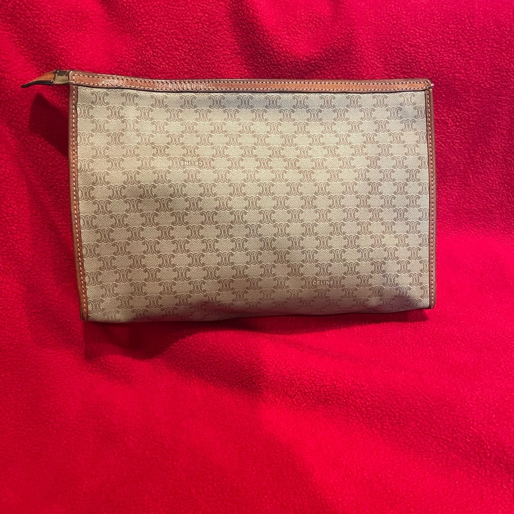 Vintage Celine Tan and Brown Monogram Clutch